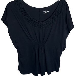 MERONA Women’s Black Flutter Sleeve Ruched Top